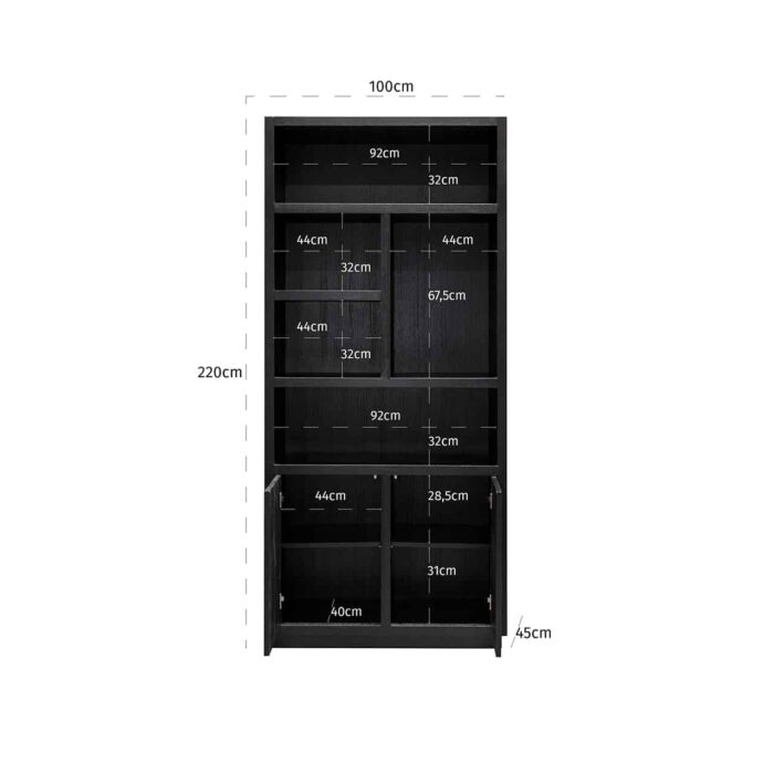 6502 BLACK - Book case Oakura 2-doors (Black)