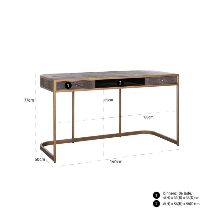 7535 - Desk Classio 2-drawers (Brushed Gold)