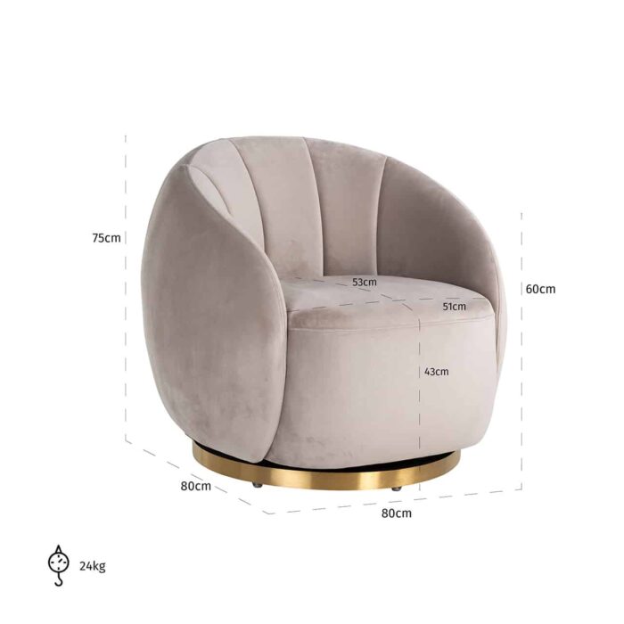 S4530 KHAKI VELVET - Swivel easy chair Jago khaki velvet / brushed gold (Quartz Khaki 903)