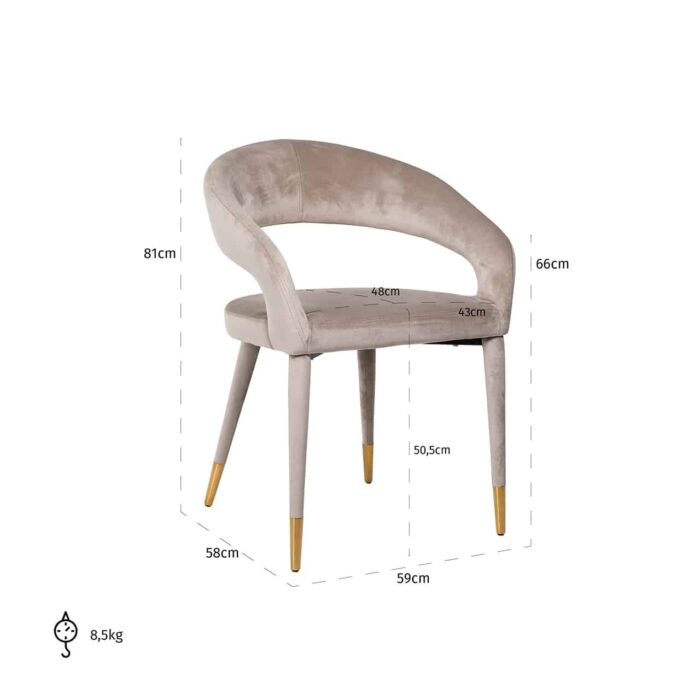 S4534 KHAKI VELVET - Arm chair Gia khaki velvet fire retardant (FR-Quartz 903 Khaki)