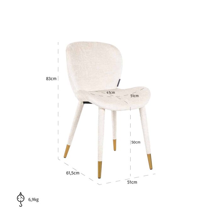 S4543 FR WHITE CHENILLE - Chair Sara white chenille fire retardant (FR-Bergen 900 white chenille)