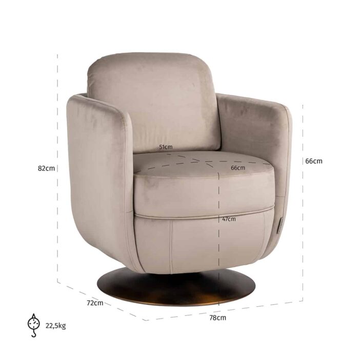 S4576 FR KHAKI VELVET - Swivel easy chair Turner khaki velvet fire retardant (FR-Quartz 903 Khaki)